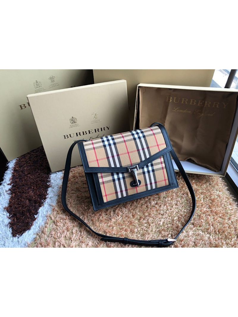 Burberry Small Vintage Check and Leather Crossbody Bag 80063591 Black