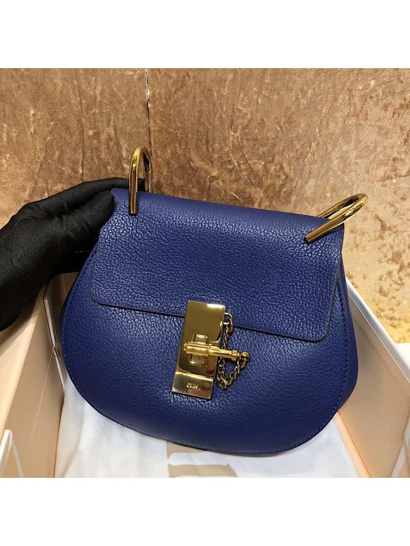 Chloe Drew Shoulder Bag in Grained Lambskin Blue