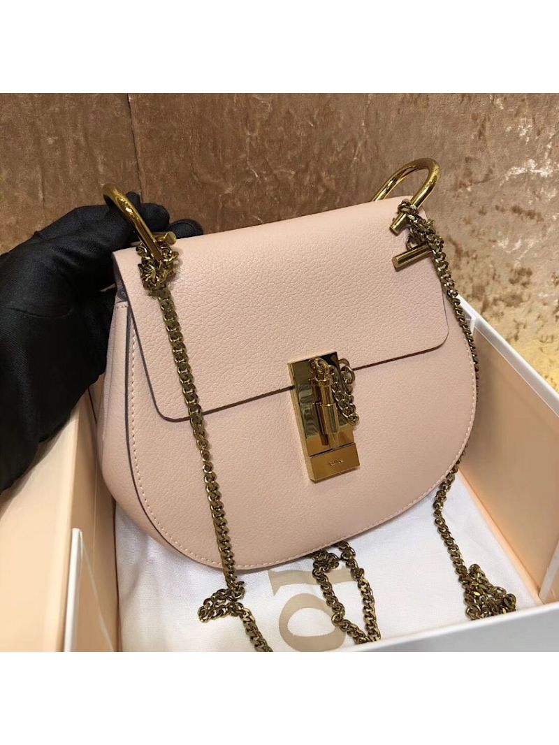 Chloe Drew Shoulder Bag in Grained Lambskin Pink