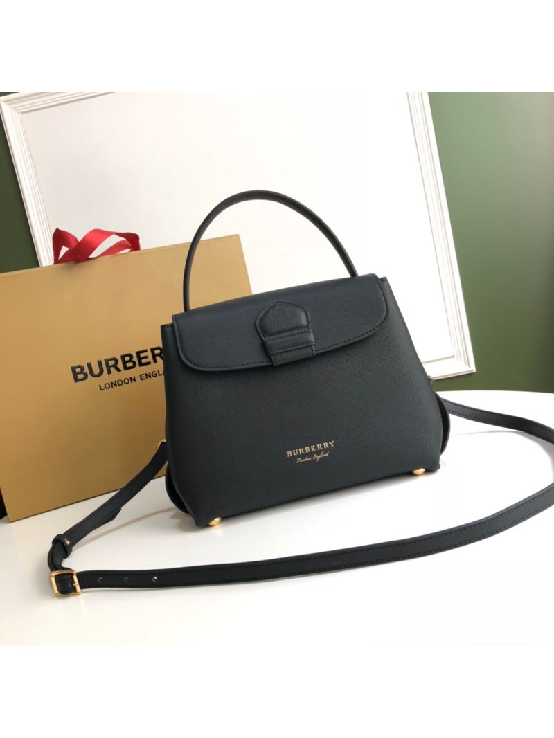 Burberry Grainy Leather and House Check Tote Bag Black