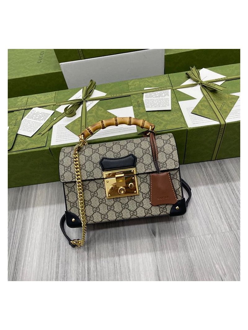 Gucci Padlock GG Supreme Canvas Small Bamboo Shoulder Bag 603221