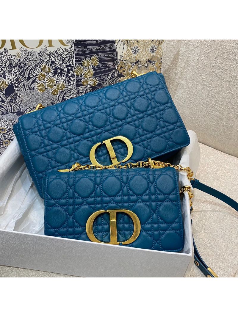 Dior Large Caro Bag Soft Cannage Calfskin M9243 Ocean Blue