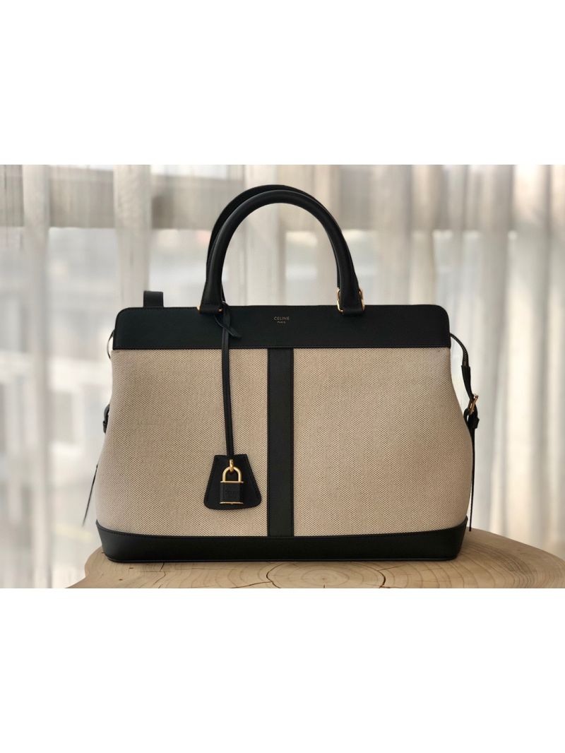 Celine Medium Cabas De France Bag in Textile And Calfskin 192663 Black