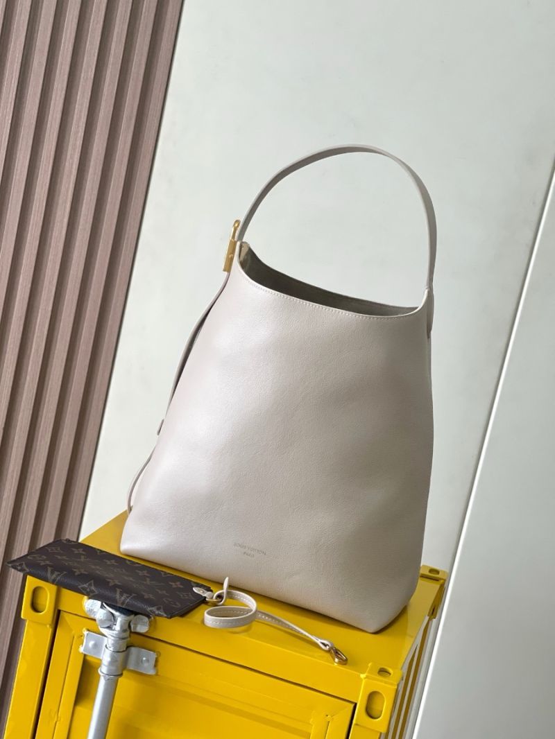 Louis Vuitton LV Low Key Hobo MM M24856 Grained Calfskin Limestone Gray