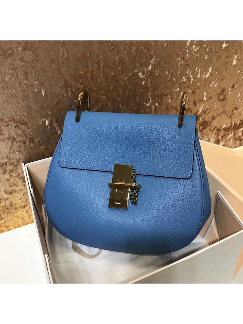 Chloe Drew Shoulder Bag in Grained Lambskin Light Blue