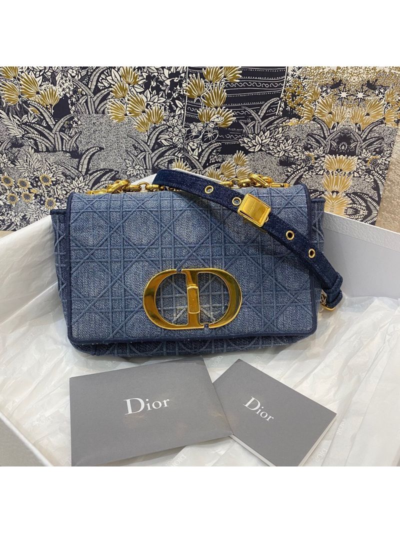 Dior Small Caro Bag In Denim Blue with Patchwork Effect M9241