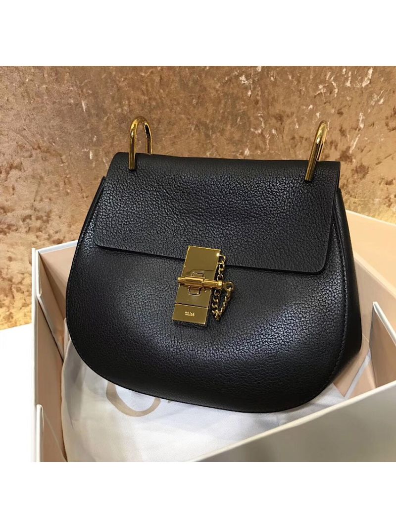 Chloe Drew Shoulder Bag in Grained Lambskin Black