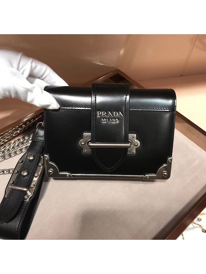 Prada Cahier leather clutch bag 1bh018 Black