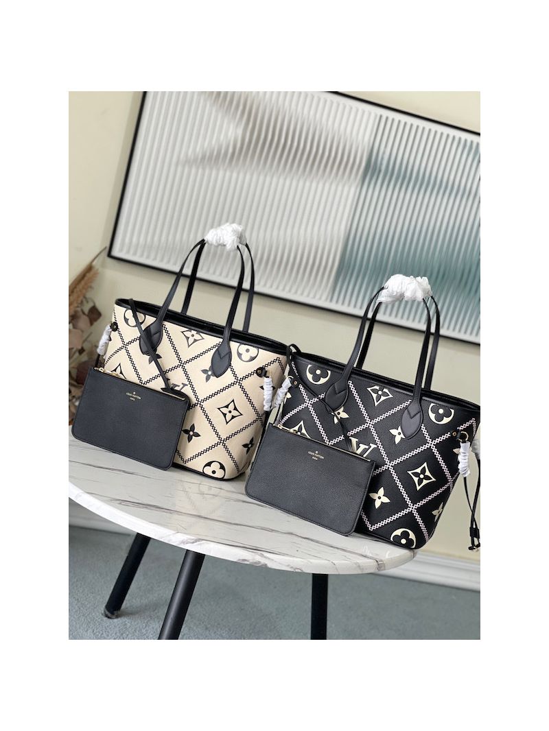 Louis Vuitton Neverfull MM Monogram Embossed Empreinte with Stitched Motif M46040 Black