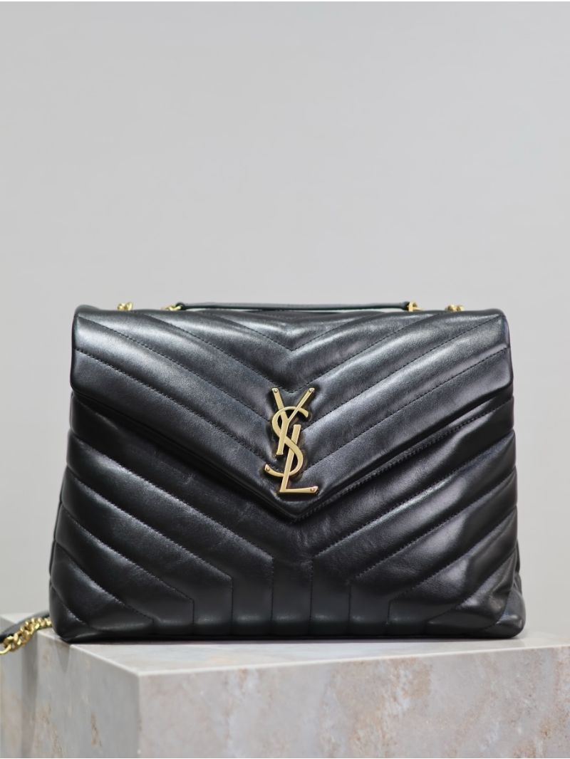 YSL Saint Laurent Medium Loulou Bag In Black "Y" Matelassé Leather 459749 Gold Hardware