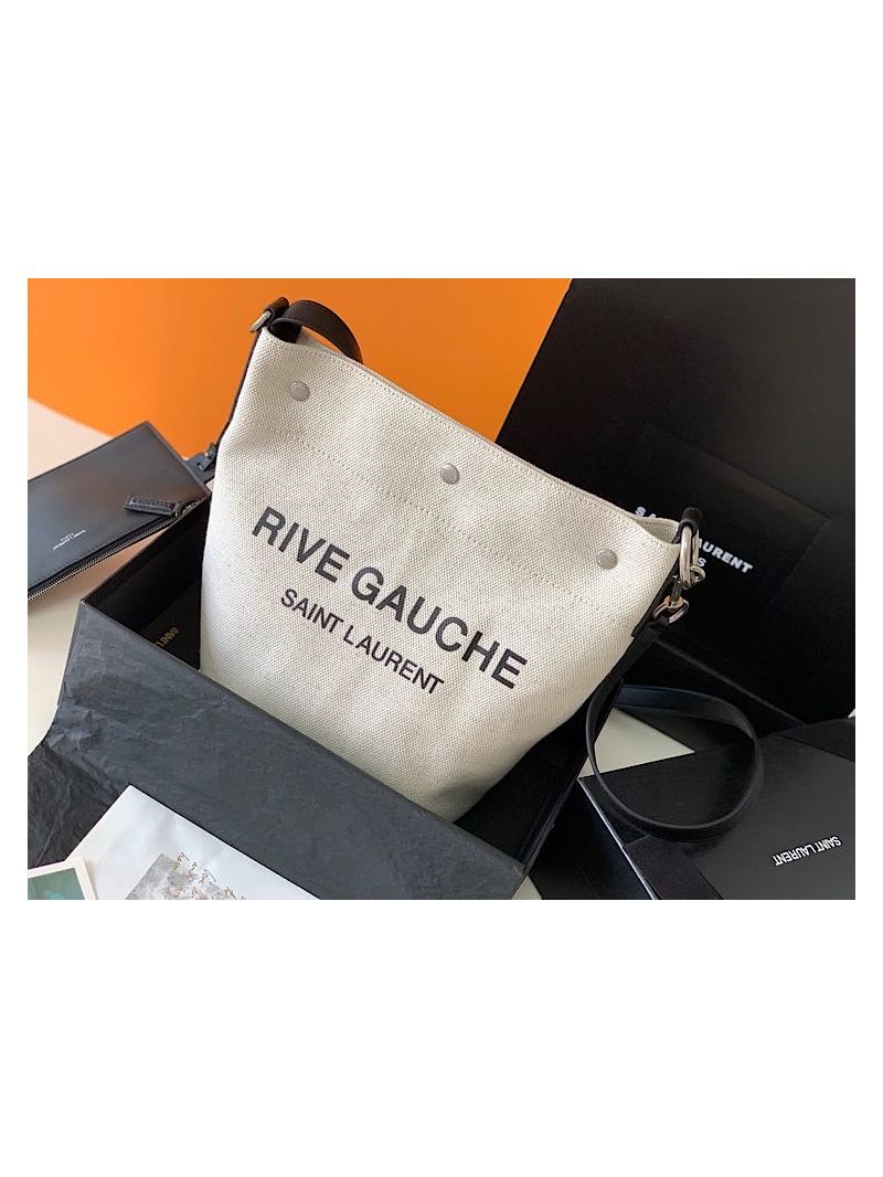 YSL Saint Laurent Rive Gauche Bucket Bag in Linen 669299 Black