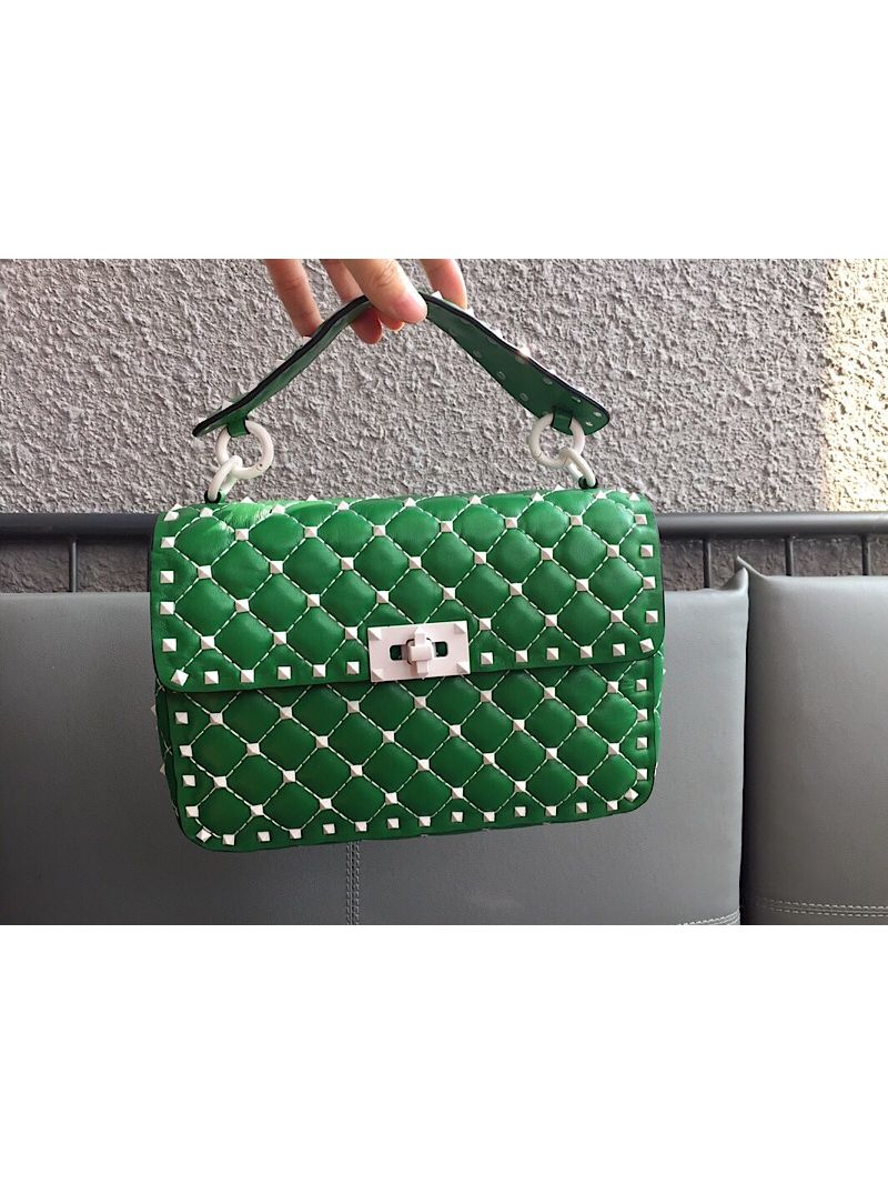 Valentino Garavani Free Rockstud Spike Quilted Leather Chain Bag Green