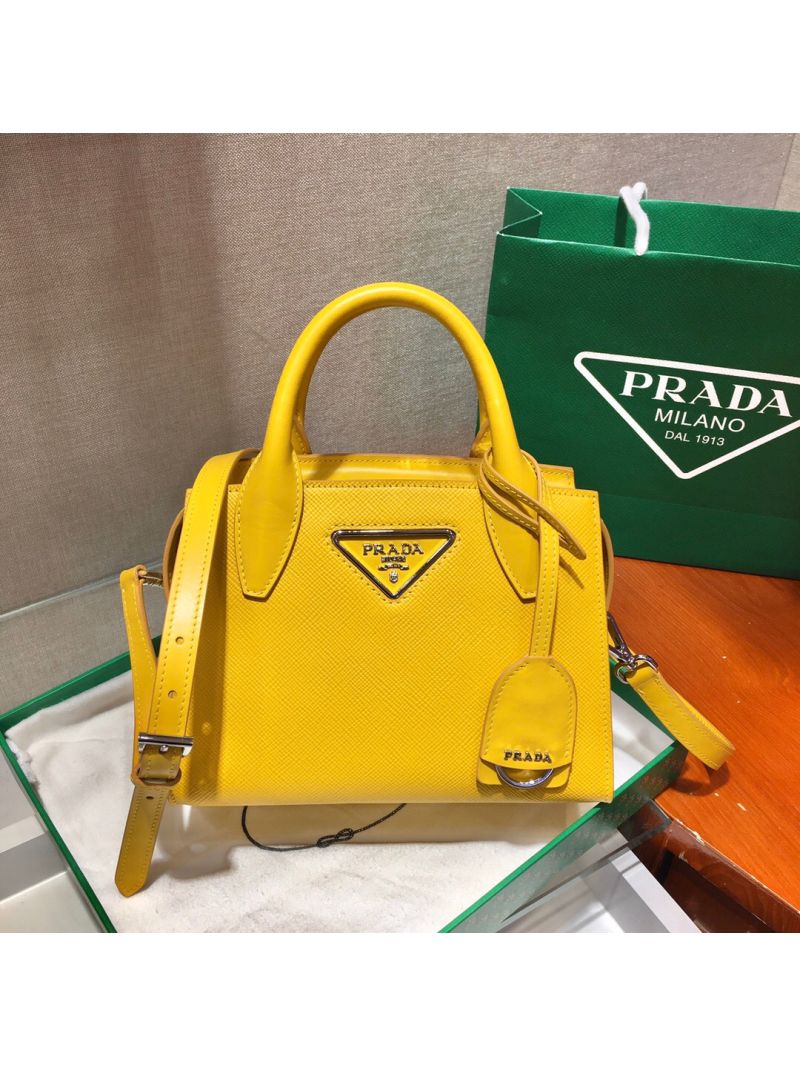 Prada Saffiano Leather Handbag 1BA269 Yellow