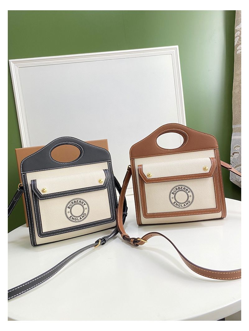 Burberry Mini Logo Graphic Canvas and Leather Pocket Bag Natural / Tan 80280621