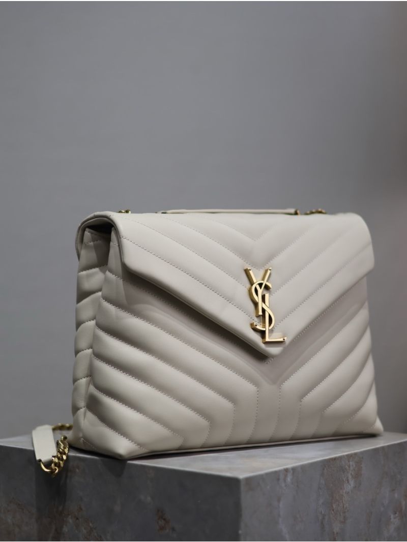 YSL Saint Laurent Medium Loulou Bag In "Y" Matelassé Leather 459749 Blanc Gold Hardware