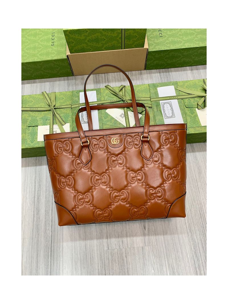 Gucci GG Matelassé leather medium tote 631685 Brown