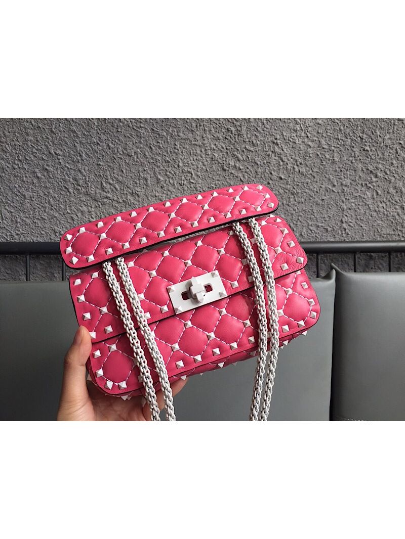 Valentino Garavani Free Rockstud Spike Quilted Leather Chain Bag Bright Pink