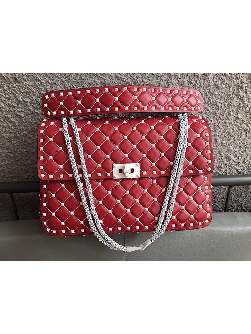 Valentino Garavani Free Rockstud Spike Quilted Leather Chain Bag Red