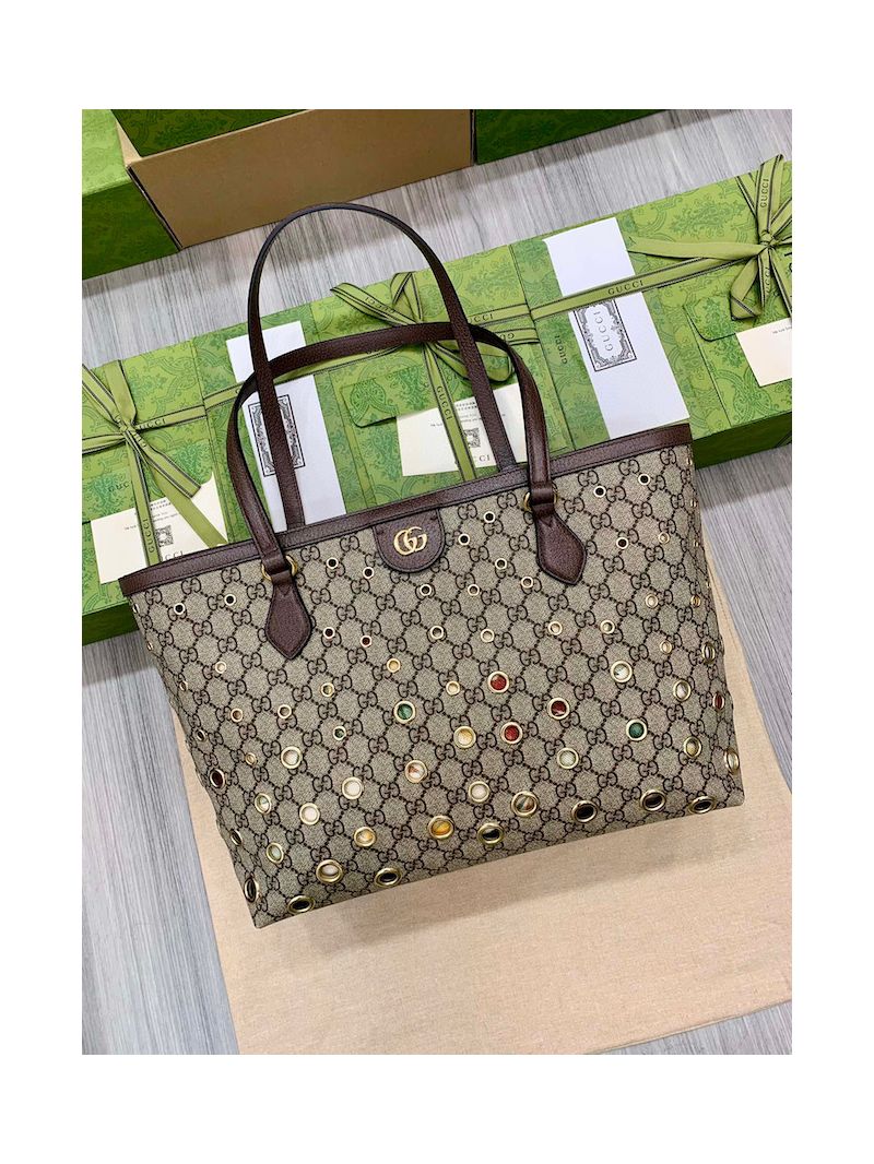Gucci Ophidia medium GG tote with metal eyelets 631685 Brown