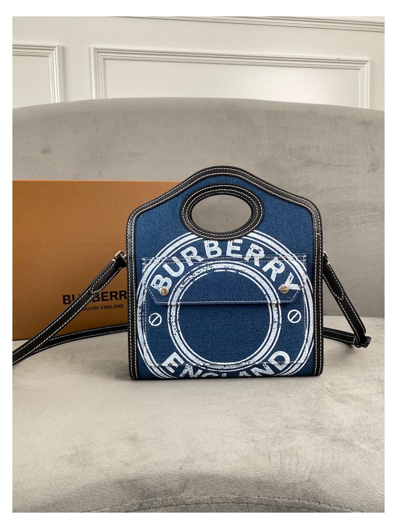 Burberry Mini Logo Graphic Denim and Leather Pocket Bag Dark Canvas Blue 80280621