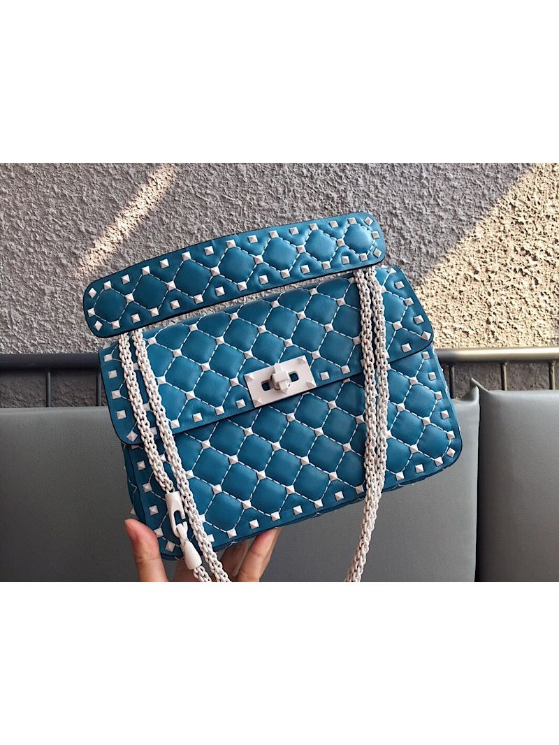 Valentino Garavani Free Rockstud Spike Quilted Leather Chain Bag Azure