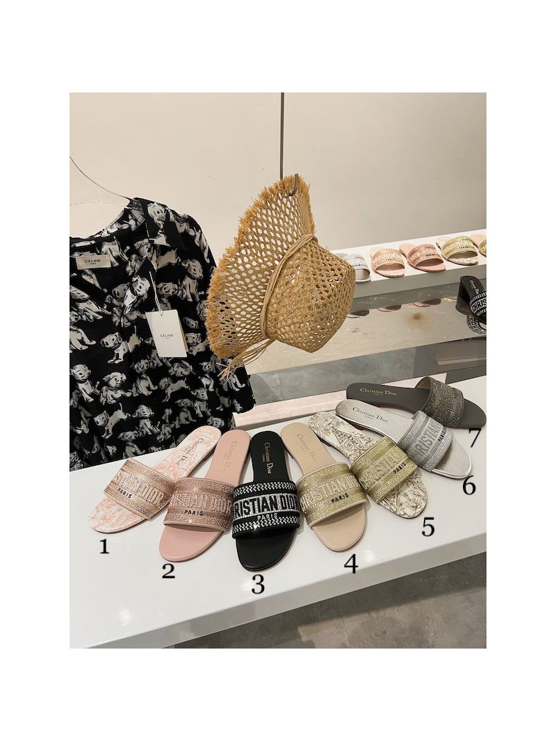 Dior DWAY Mule Cotton Embroidered with Metallic Thread and Strass KCQ209