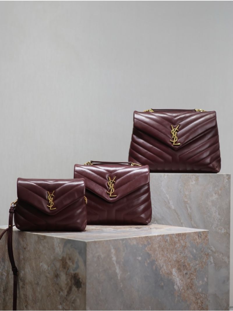 YSL Saint Laurent Medium Loulou Bag In "Y" Matelassé Leather 459749 Dark Red Wine