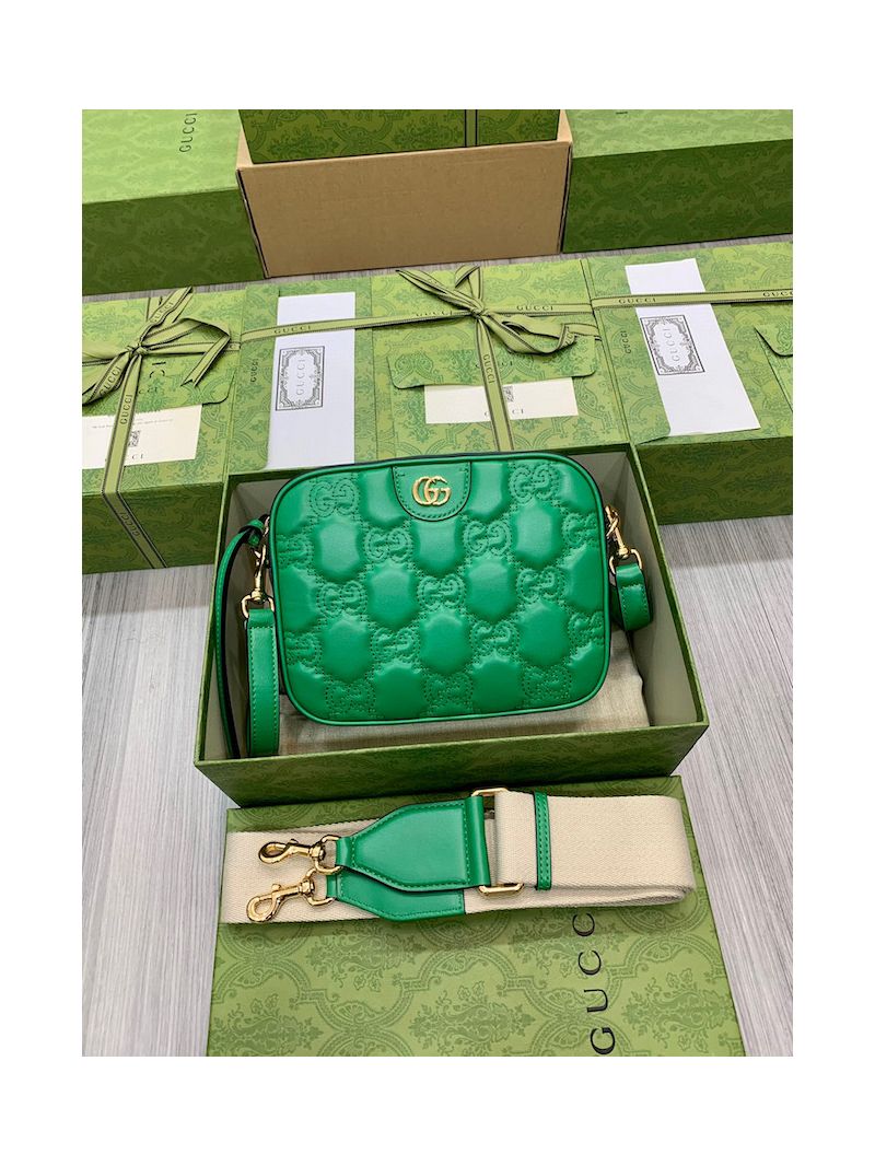Gucci GG Matelassé leather small bag 702234 Bright green