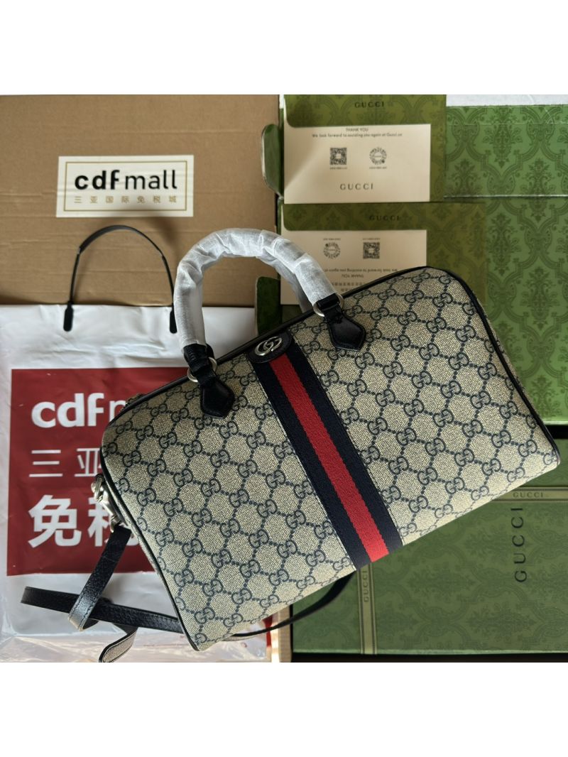 Gucci Ophidia GG Medium Top Handle Bag 772065 Beige and Blue GG Supreme