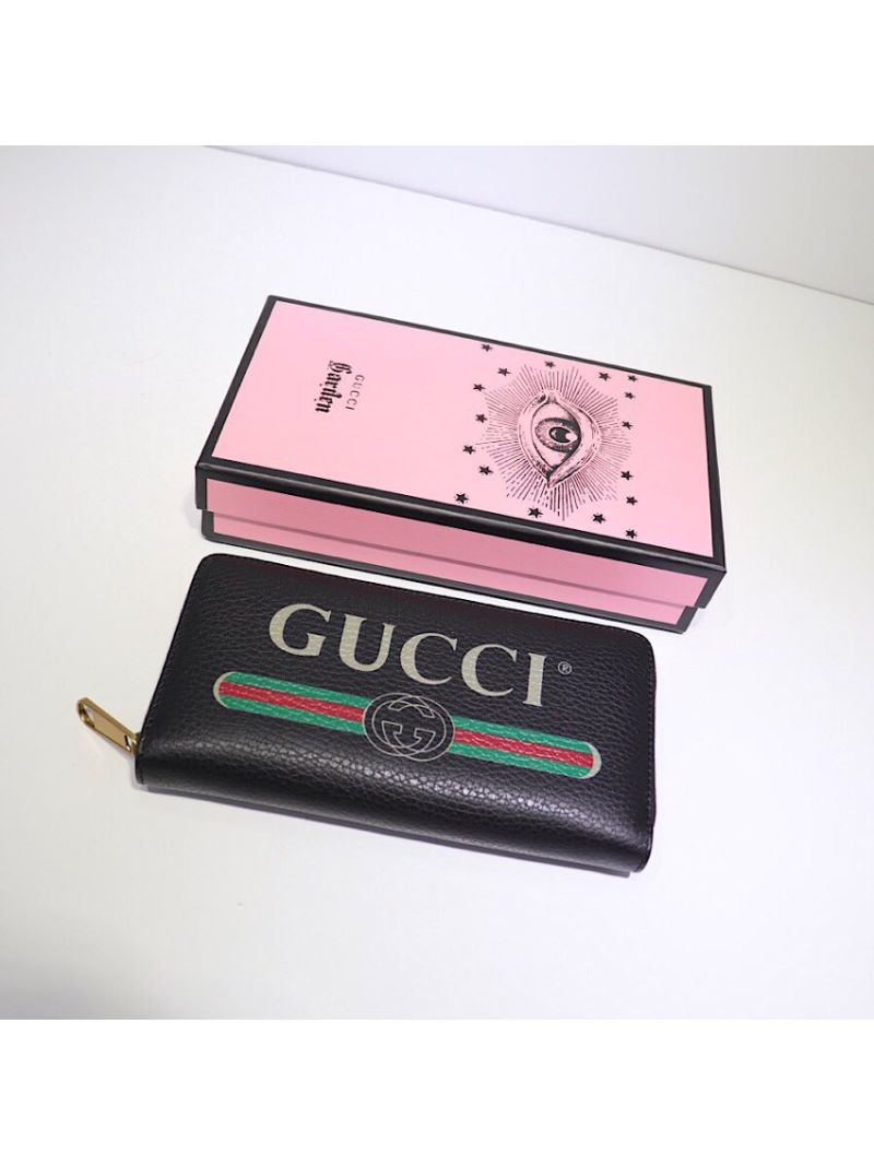 Gucci Print Leather Zip Around Wallet 496317 Black