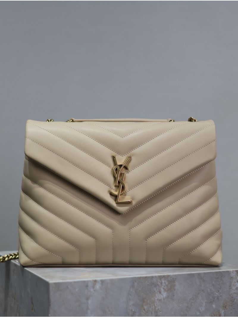 YSL Saint Laurent Medium Loulou Bag In "Y" Matelassé Leather 459749 Beige