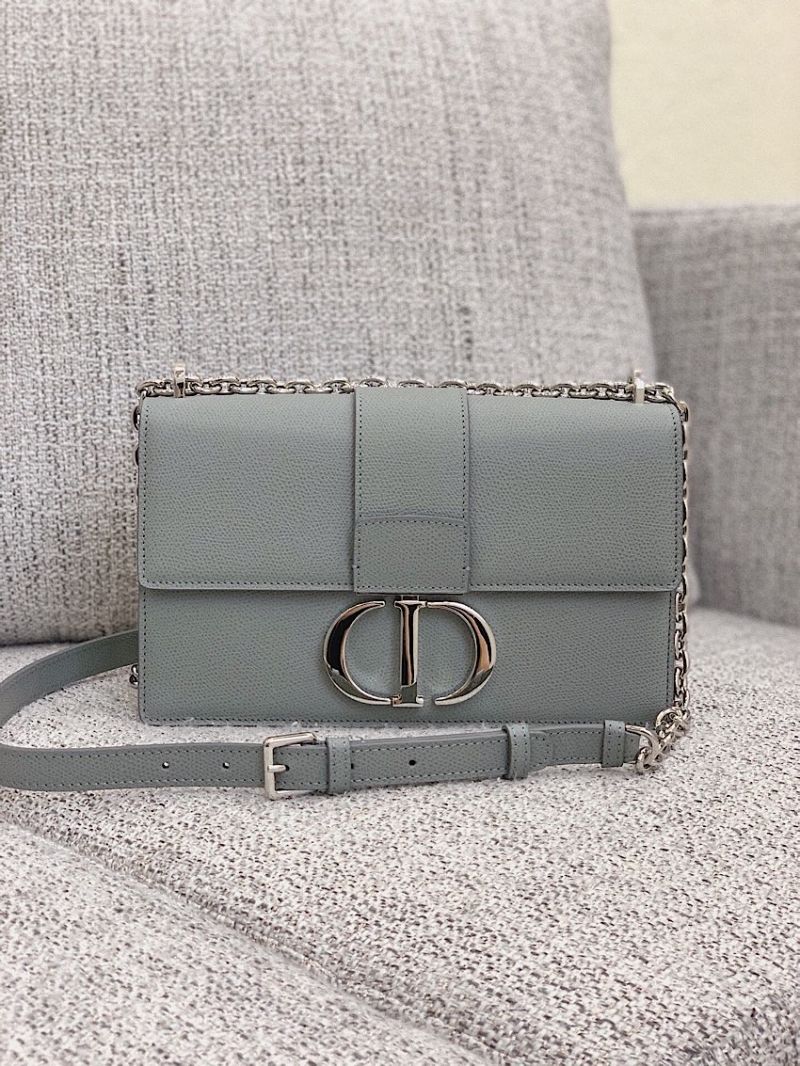 Dior 30 Montaigne Grained Calfskin Bag with Silver Chain M9208 Gray Stone