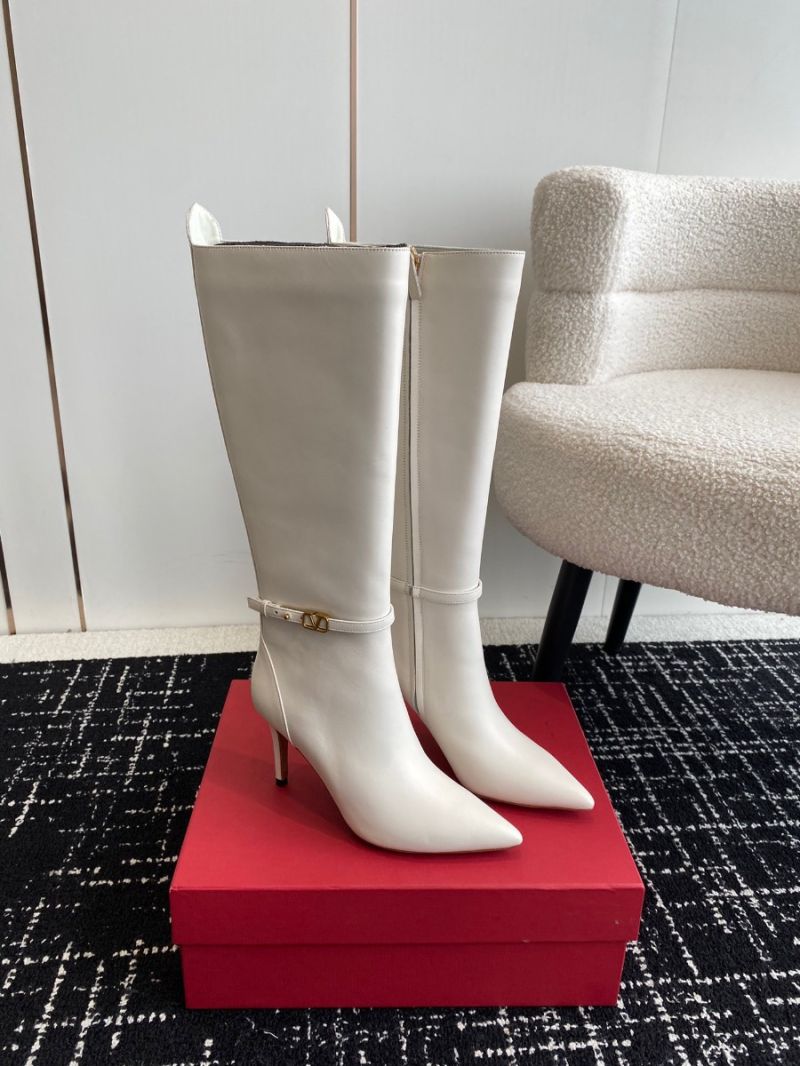 Valentino Garavani Tan-Go Boot In Calfskin Leather 80mm 1W0S0FP6 White
