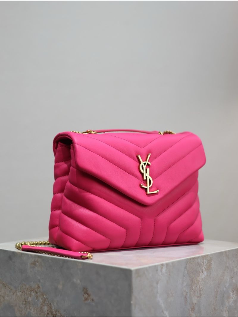 Yves Saint Laurent YSL Loulou Small In Matelassé “Y” Leather Pink 494699