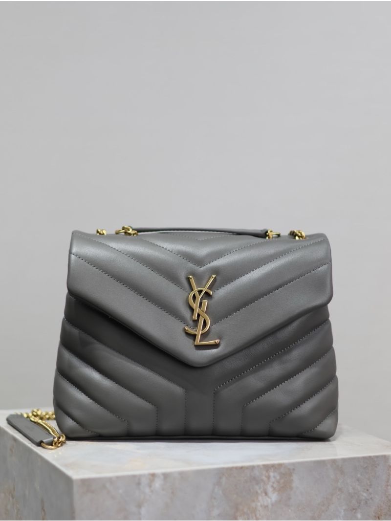 Yves Saint Laurent YSL Loulou Small In Matelassé “Y” Leather Grey 494699