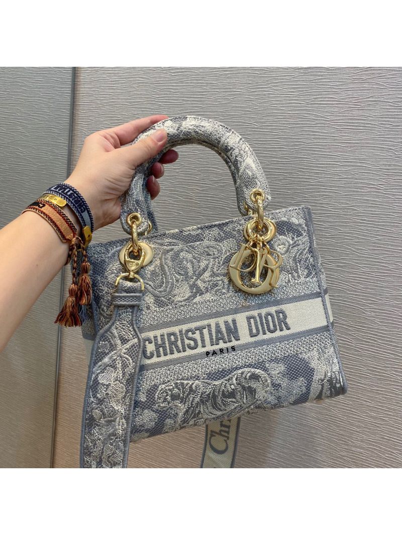 Dior Medium Lady D-Lite Bag Gray Toile de Jouy Reverse Embroidery