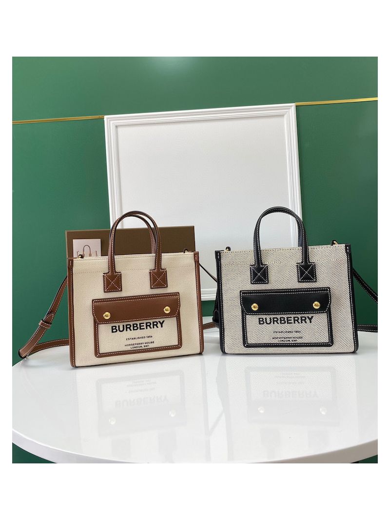 Burberry Mini Two-tone Canvas and Leather Freya Bag Black 80441421 