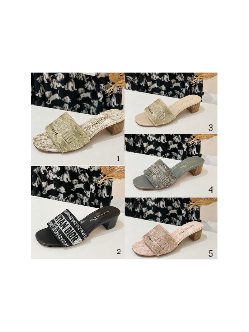 Dior DWAY Heeled Slide Cotton Embroidered with Metallic Thread and Strass KCQ209