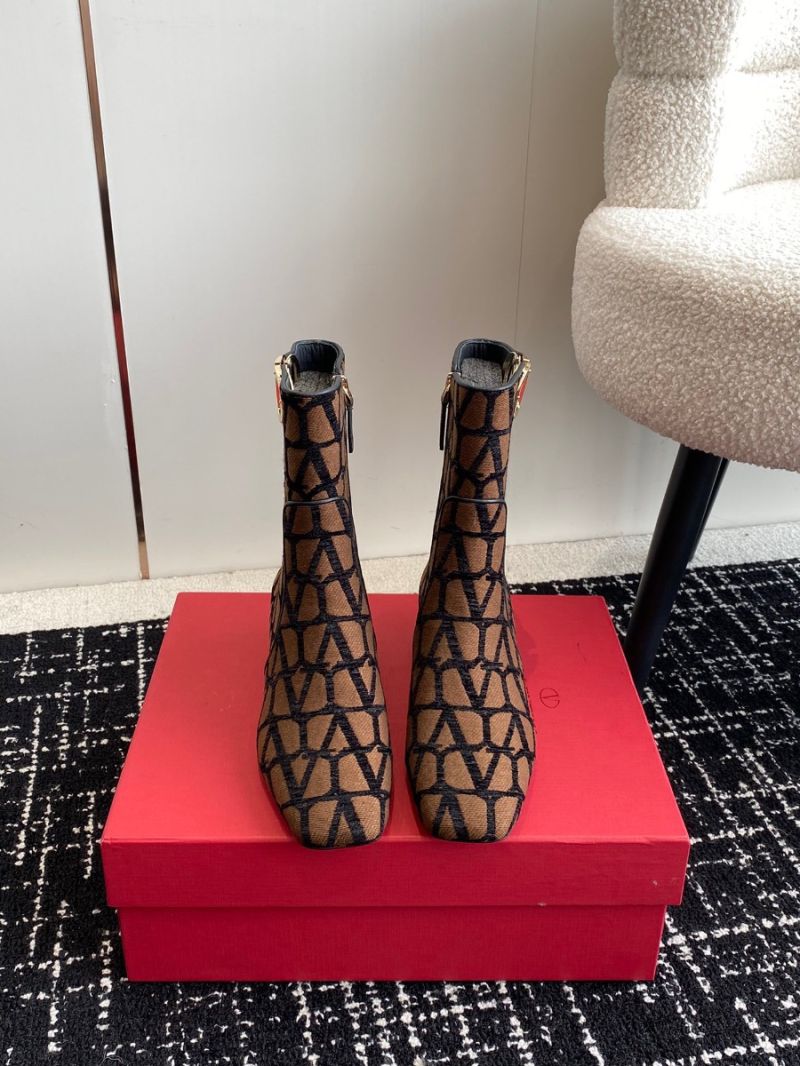 Valentino VLogo Ankle Boot In Toile Iconographe 30mm 2W2S0FT1 Brown