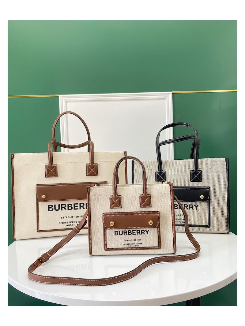 Burberry Small Medium Two-tone Canvas and Leather Freya Tote 80441291 Natural Tan