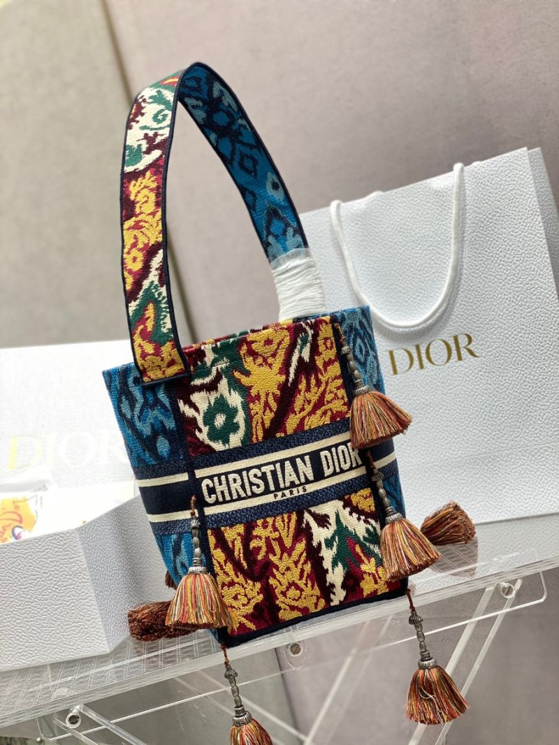 Dior D-Bubble Bucket Bag Blue Multicolor Dior Paisley Embroidery M1276
