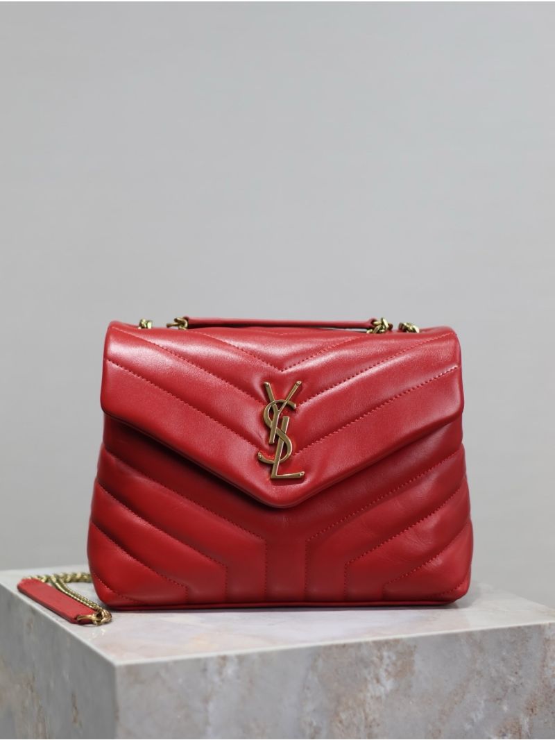Yves Saint Laurent YSL Loulou Small In Matelassé “Y” Leather 494699 Red