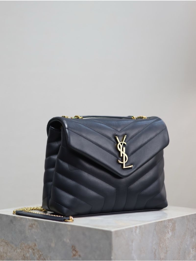 Yves Saint Laurent YSL Loulou Small In Matelassé “Y” Leather 494699 Dark Blue