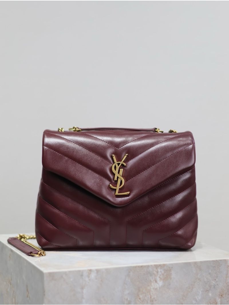 Yves Saint Laurent YSL Loulou Small In Matelassé “Y” Leather 494699 Dark Red Wine