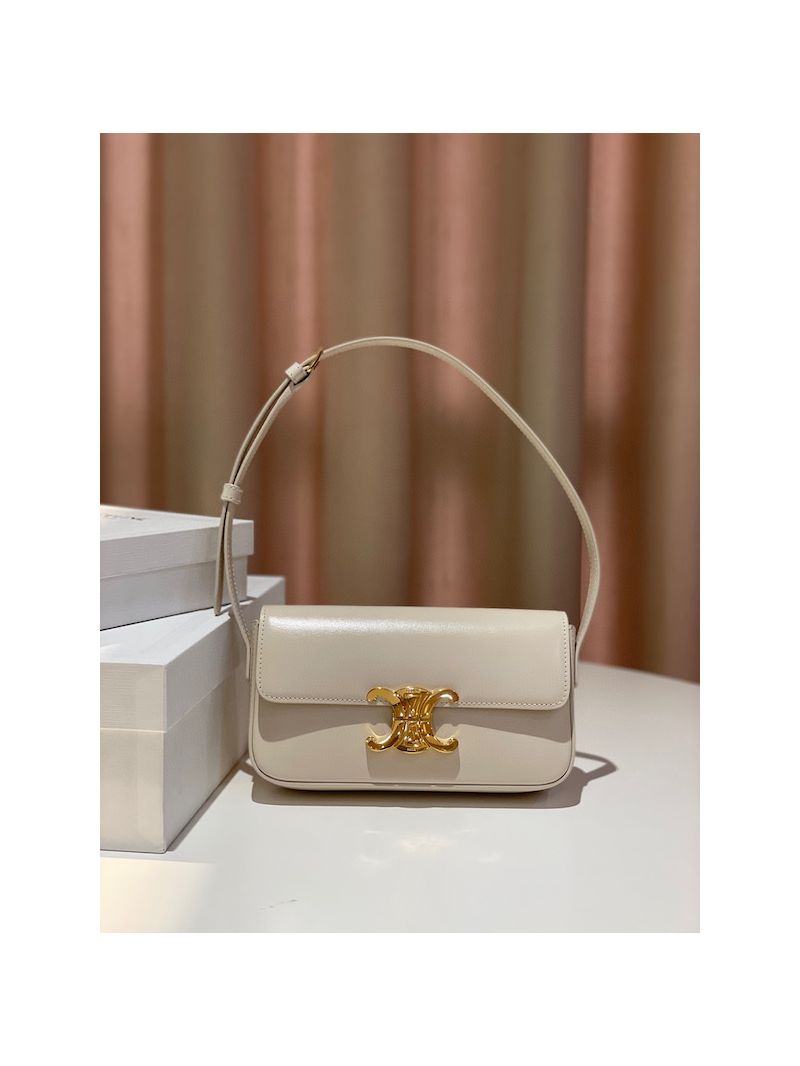 Celine Triomphe Shoulder Bag In Shiny Calfskin 194143 Ivory
