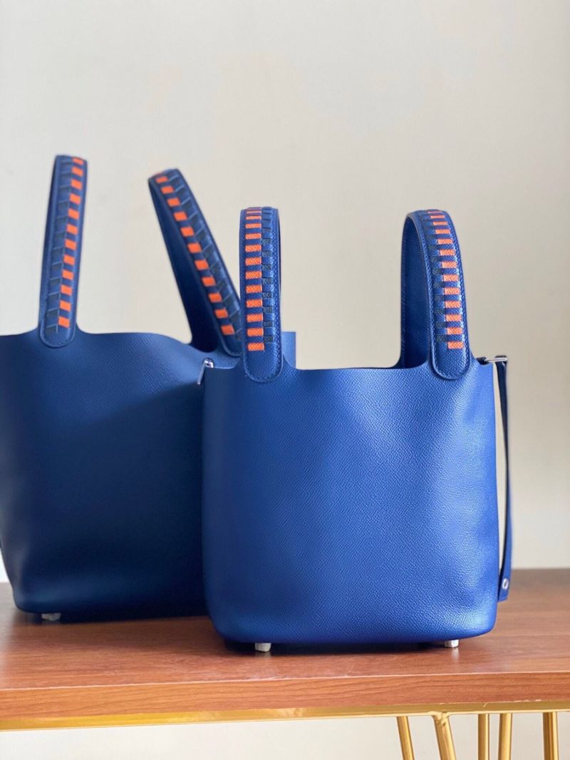Hermes Epsom Tressage De Cuir Picotin Lock Bag Blue