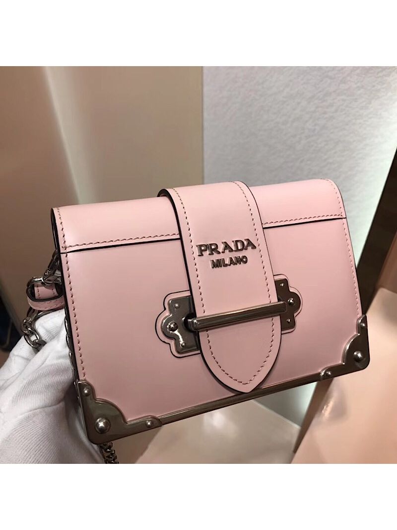 Prada Cahier leather clutch bag 1bh018 Brushed Pink