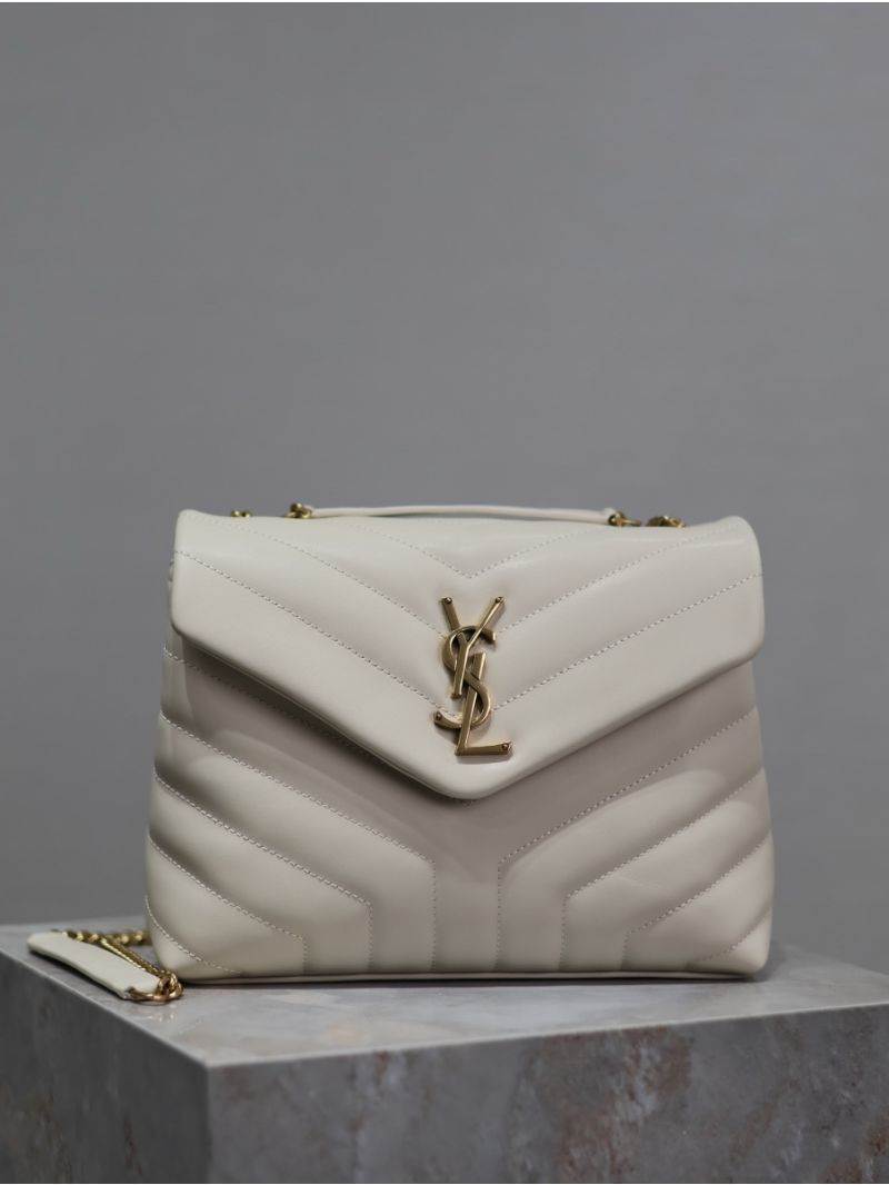 Yves Saint Laurent YSL Loulou Small In Matelassé “Y” Leather 494699 Blanc