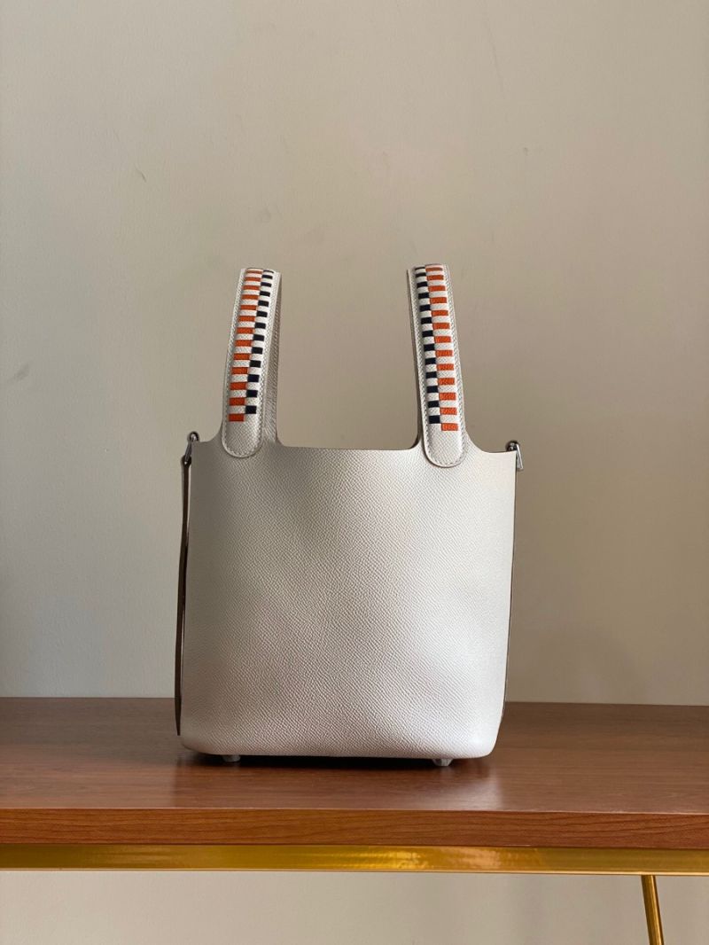 Hermes Epsom Tressage De Cuir Picotin Lock Bag Milkshake White