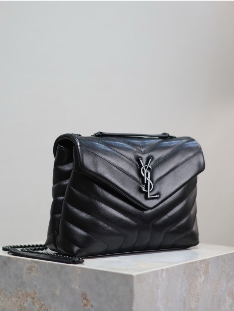 Yves Saint Laurent YSL Loulou Small In Matelassé “Y” Leather Black Black Hardware 494699